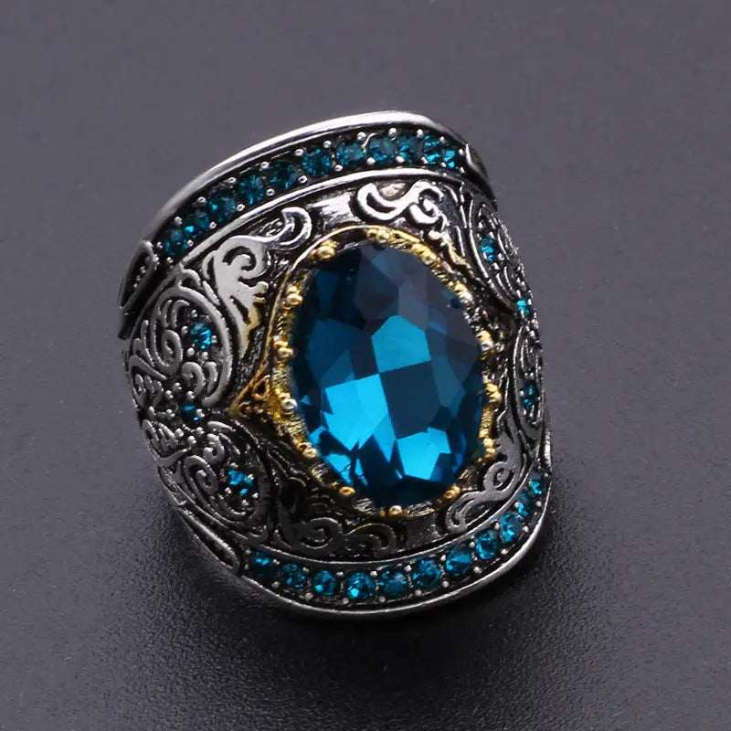 Topaz Color Separation European and American Gold-plated Oval Engagement Ring Men's Ring Pearl Unique