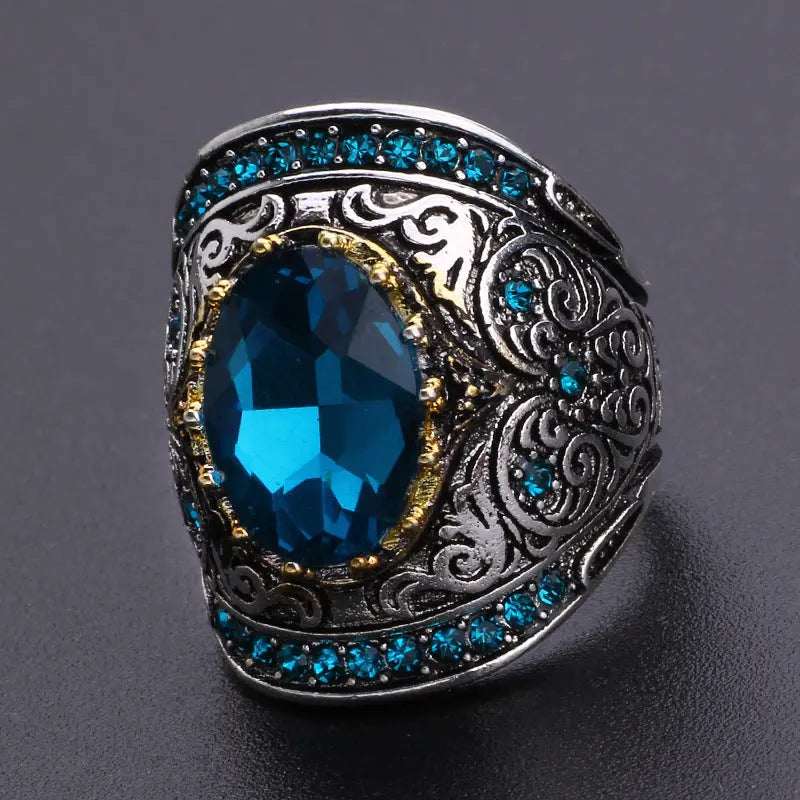 Topaz Color Separation European and American Gold-plated Oval Engagement Ring Men's Ring Pearl Unique