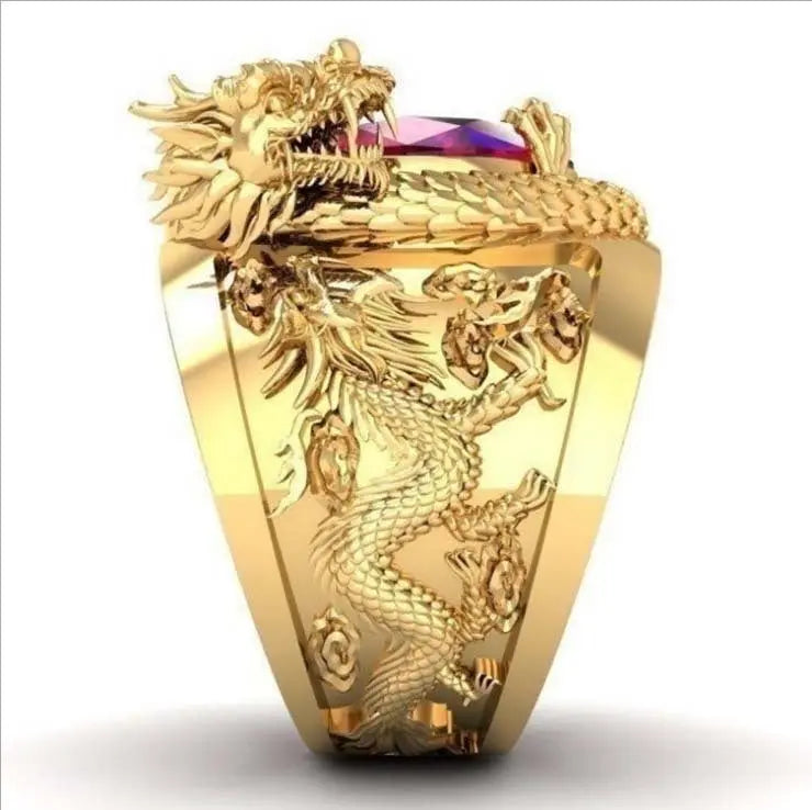 Jewelry Engraving 3D Three-dimensional Domineering Dragon Ring Pearl Unique
