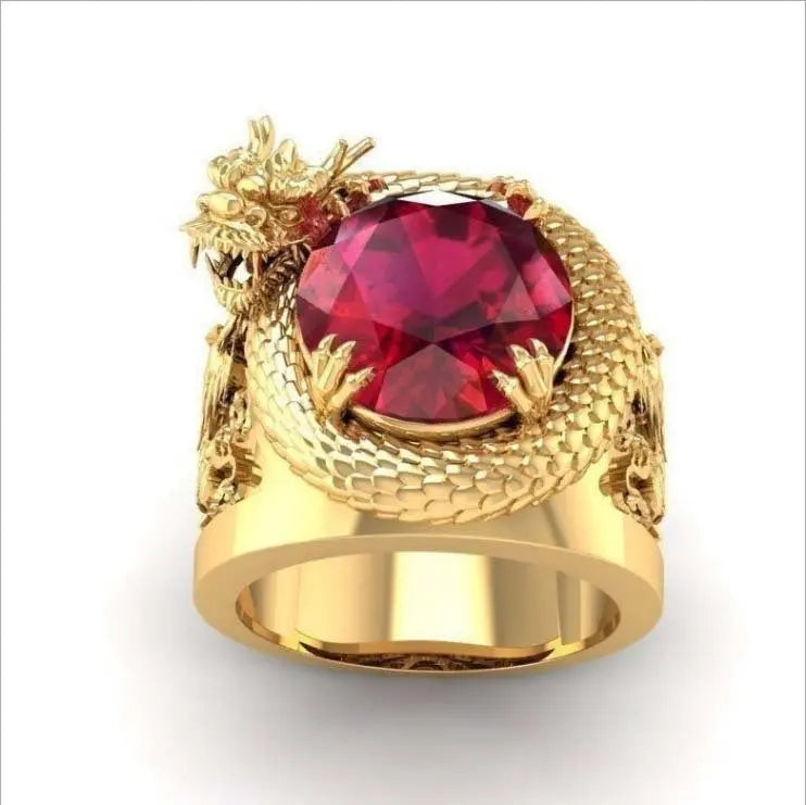 Jewelry Engraving 3D Three-dimensional Domineering Dragon Ring Pearl Unique