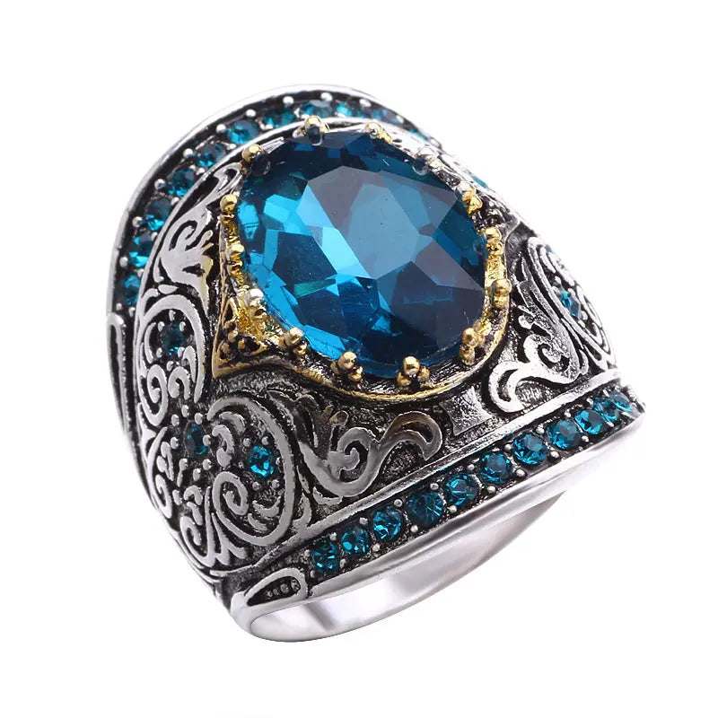 Topaz Color Separation European and American Gold-plated Oval Engagement Ring Men's Ring Pearl Unique