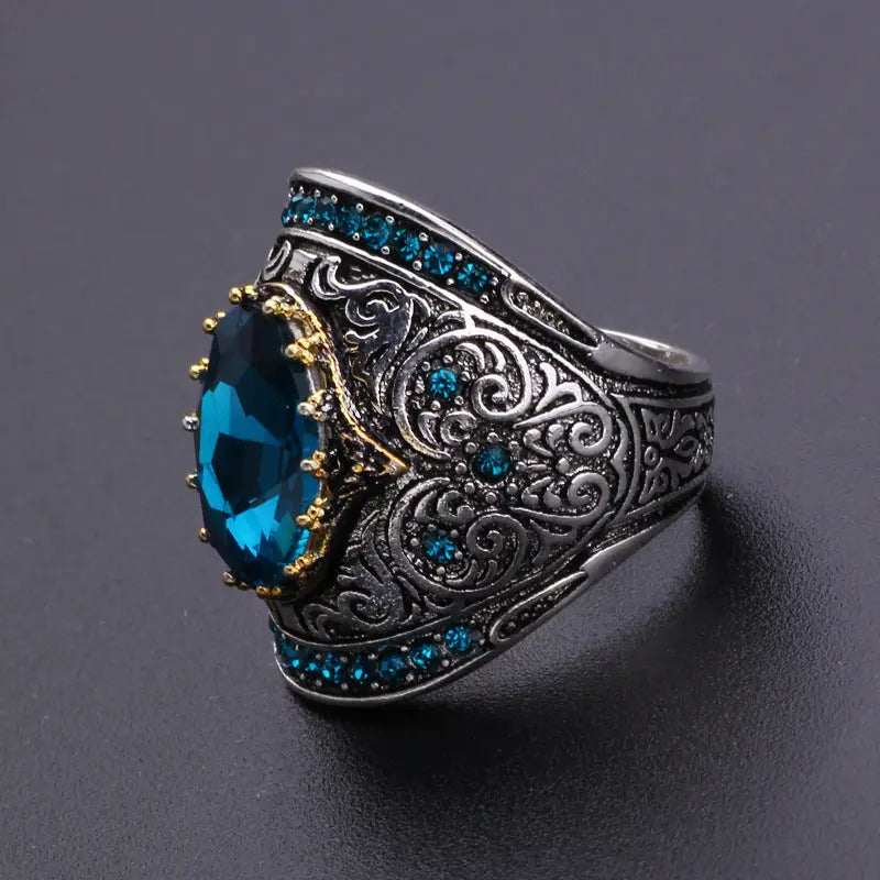 Topaz Color Separation European and American Gold-plated Oval Engagement Ring Men's Ring Pearl Unique