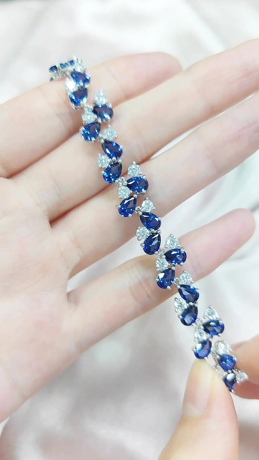 Lab-Created Blue Sapphire & White Sapphire Tennis Bracelet – Pear Cut Luxury Bracelet Pearl Unique