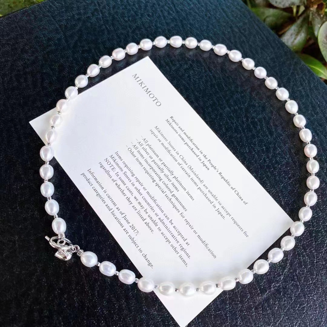 White Oval Shape Freshwater Pearl Necklace