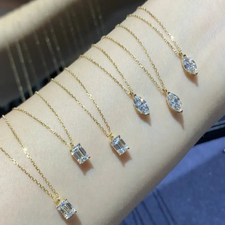 18K Gold Lab-Grown Diamond Necklace – 0.46ct Marquise Solitaire Pendant (Au750) Pearl Unique