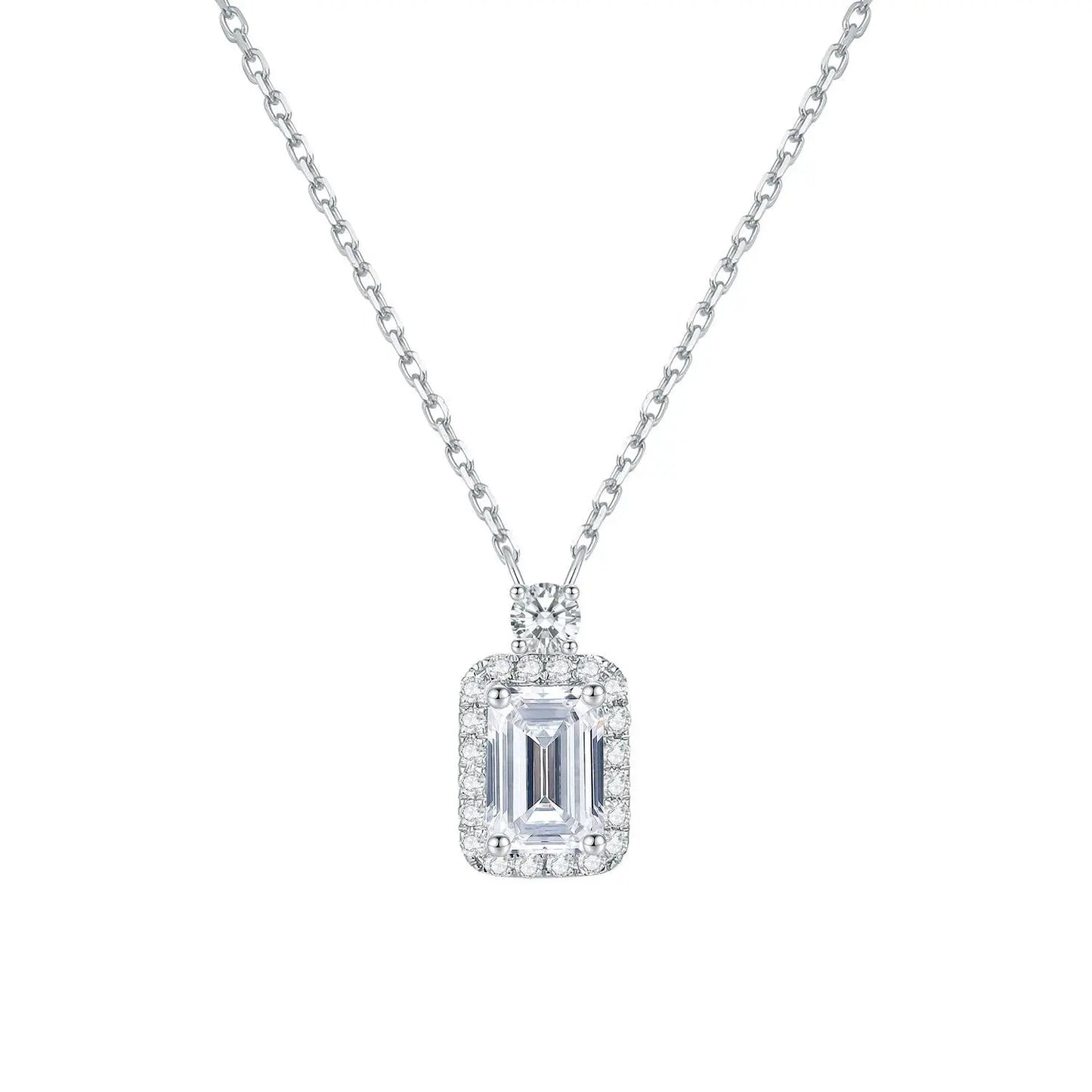 14K Gold Lab-Grown Diamond Pendant Necklace – 0.5ct Emerald Cut Halo Design (Gold / White Gold) Pearl Unique