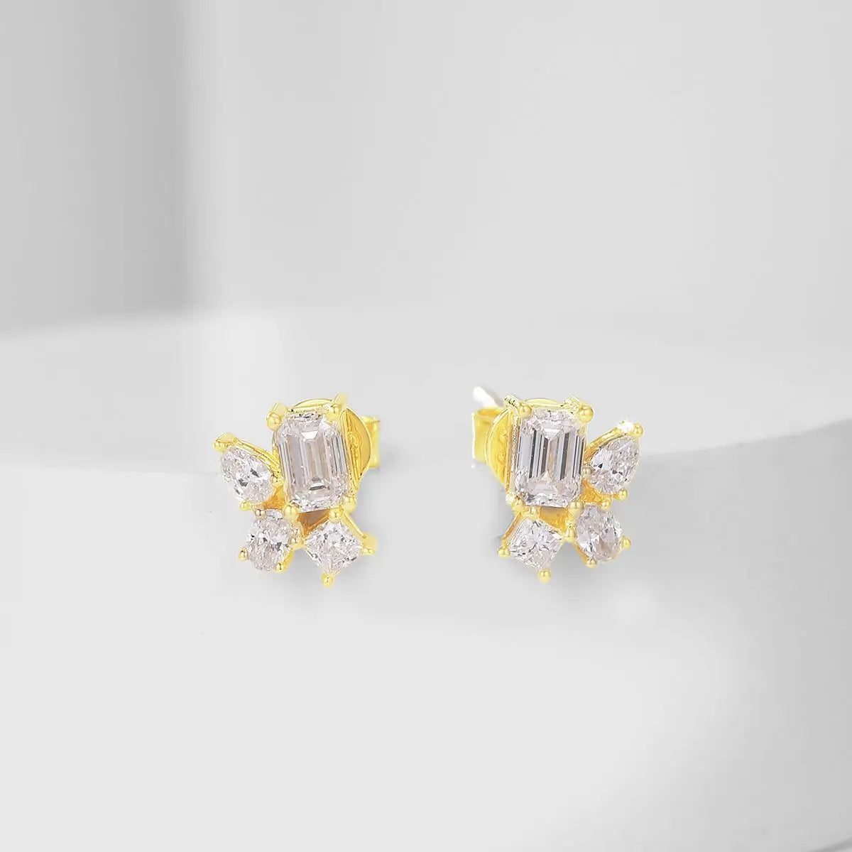 14K Gold Lab-Grown Diamond Geometric Stud Earrings – Mixed Shape Diamond Earrings Pearl Unique