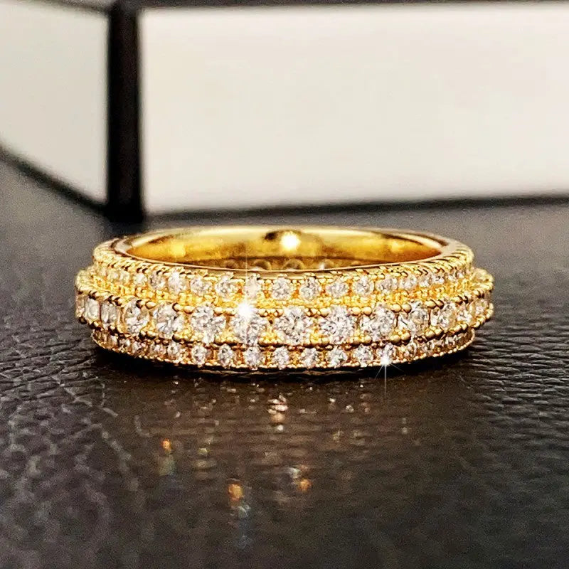 Exaggerated Luxury Unisex Ring, Copper Plated Platinum Inlaid Zircon Jewelry Pearl Unique