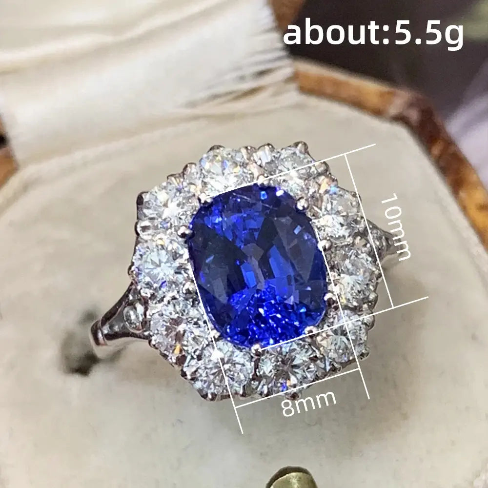 Imitation Natural Royal Sapphire Zircon Ring Women's Copper-plated Platinum Luxury Wedding Jewelry Pearl Unique