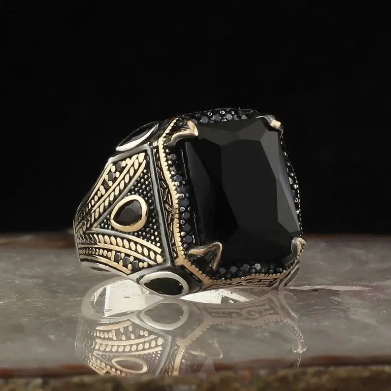 Wholesale Wish Alloy Red Zircon Craftsman Diamond Men's Retro Ring Pearl Unique