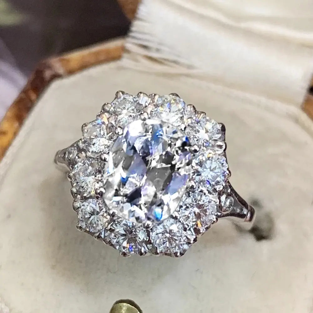 Imitation Natural Royal Sapphire Zircon Ring Women's Copper-plated Platinum Luxury Wedding Jewelry Pearl Unique