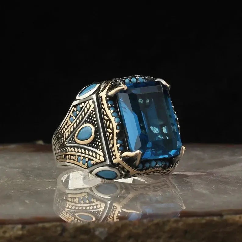 Wholesale Wish Alloy Red Zircon Craftsman Diamond Men's Retro Ring Pearl Unique