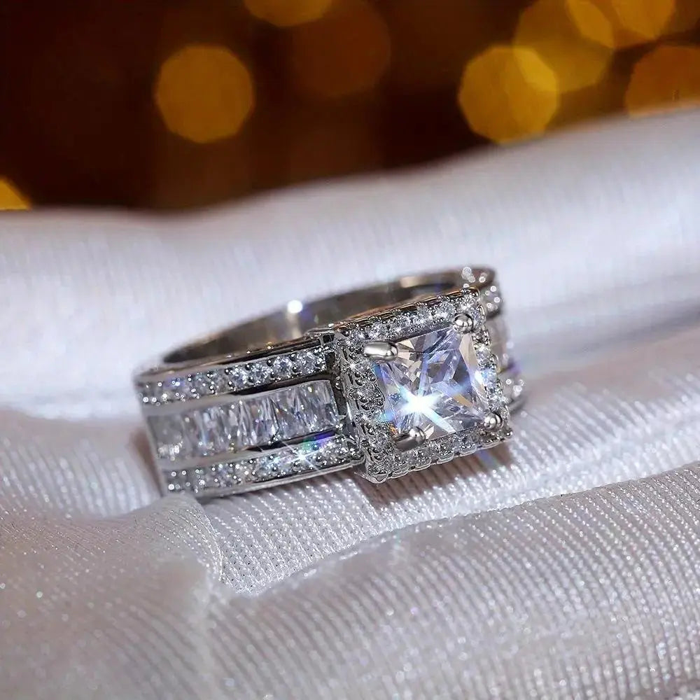 Emily Stunning Women's Wedding Engagement Square Zirconia Ring - Pearl Unique