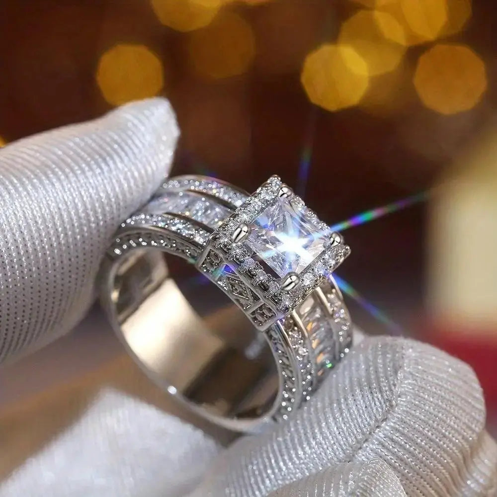 Emily Stunning Women's Wedding Engagement Square Zirconia Ring - Pearl Unique