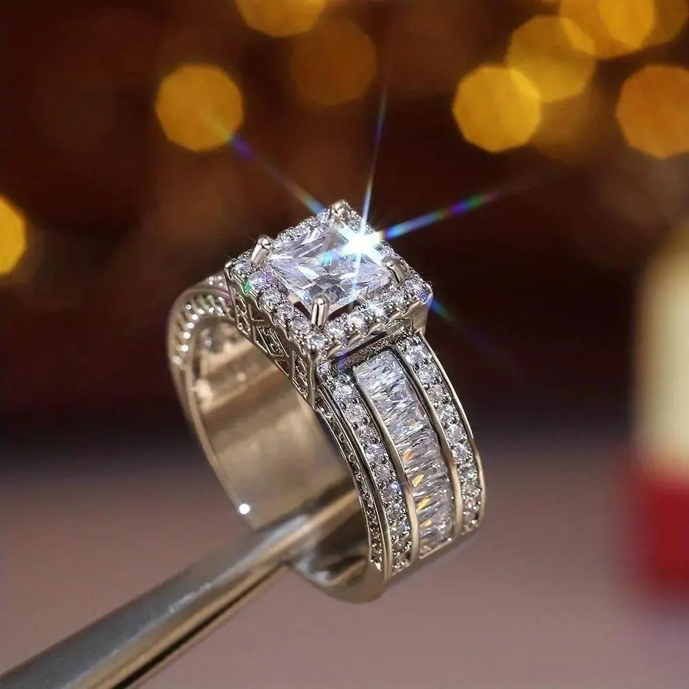 Emily Stunning Women's Wedding Engagement Square Zirconia Ring - Pearl Unique