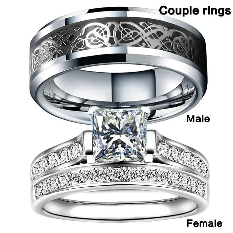 Endless Love Crystal Diamond Couple Rings - Pearl Unique
