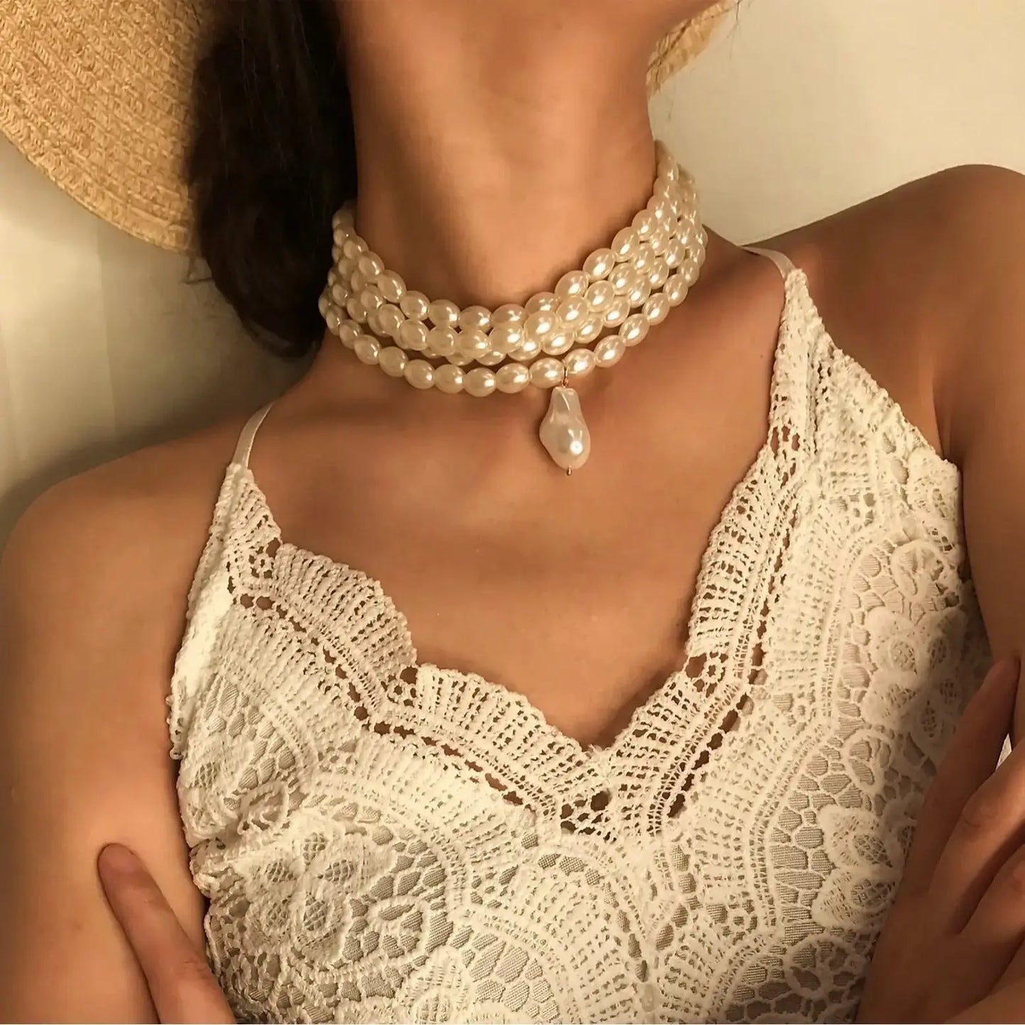 Ethnic Stylenmix and Match Handmade Multi - layer Special - shaped Pearl Rice Bead Collarbone Choker - Pearl Unique