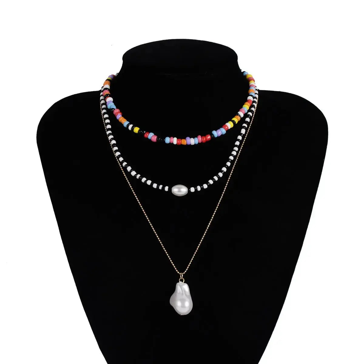 Ethnic Stylenmix and Match Handmade Multi - layer Special - shaped Pearl Rice Bead Collarbone Choker - Pearl Unique