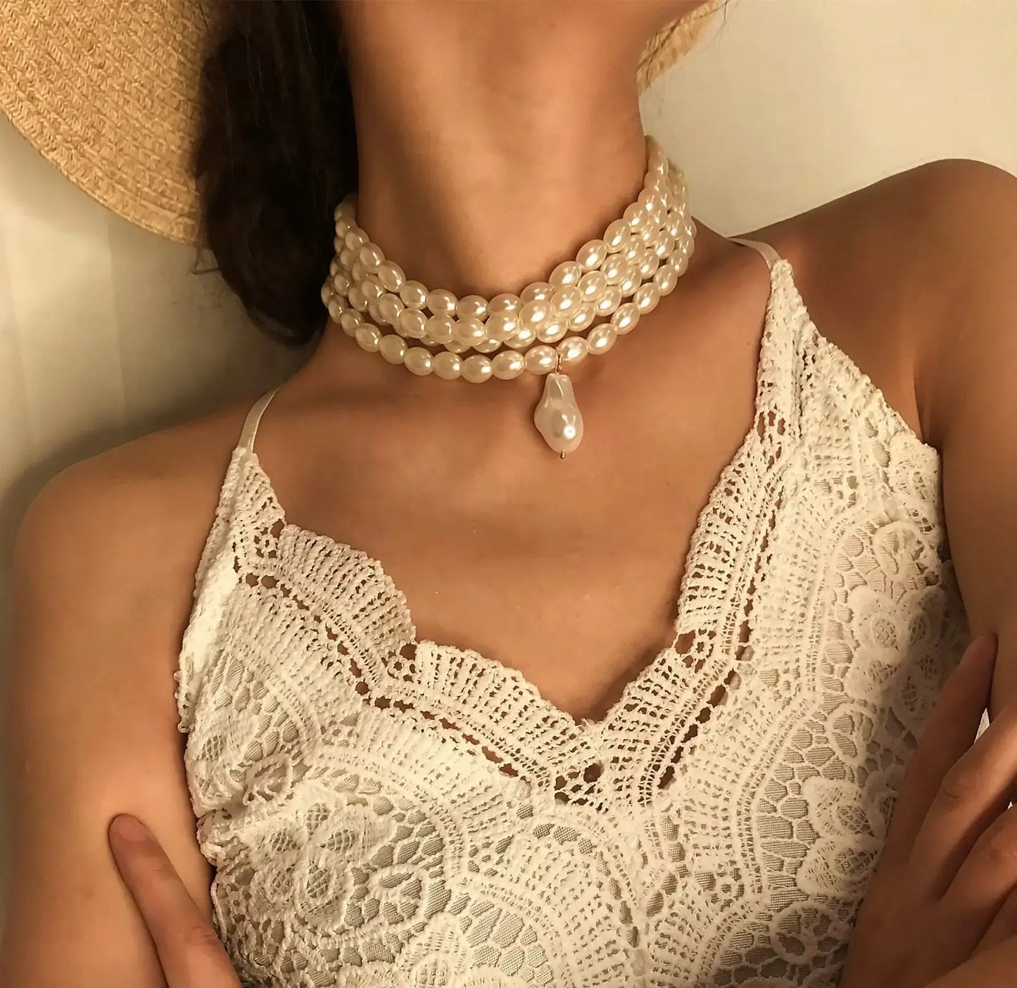 Ethnic Stylenmix and Match Handmade Multi - layer Special - shaped Pearl Rice Bead Collarbone Choker - Pearl Unique