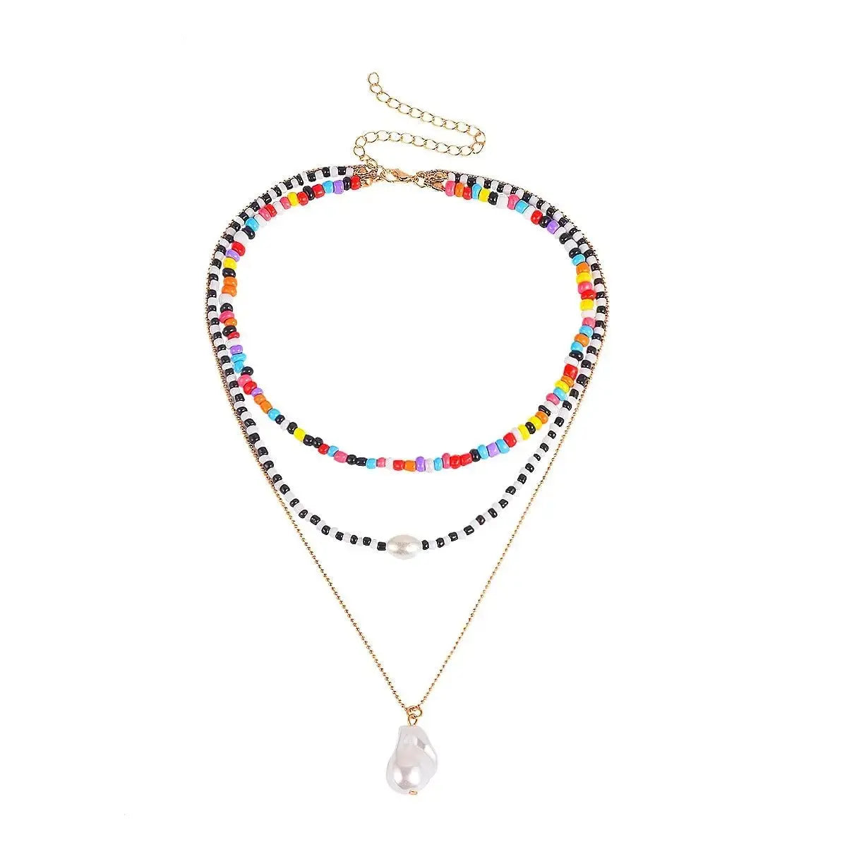 Ethnic Stylenmix and Match Handmade Multi - layer Special - shaped Pearl Rice Bead Collarbone Choker - Pearl Unique