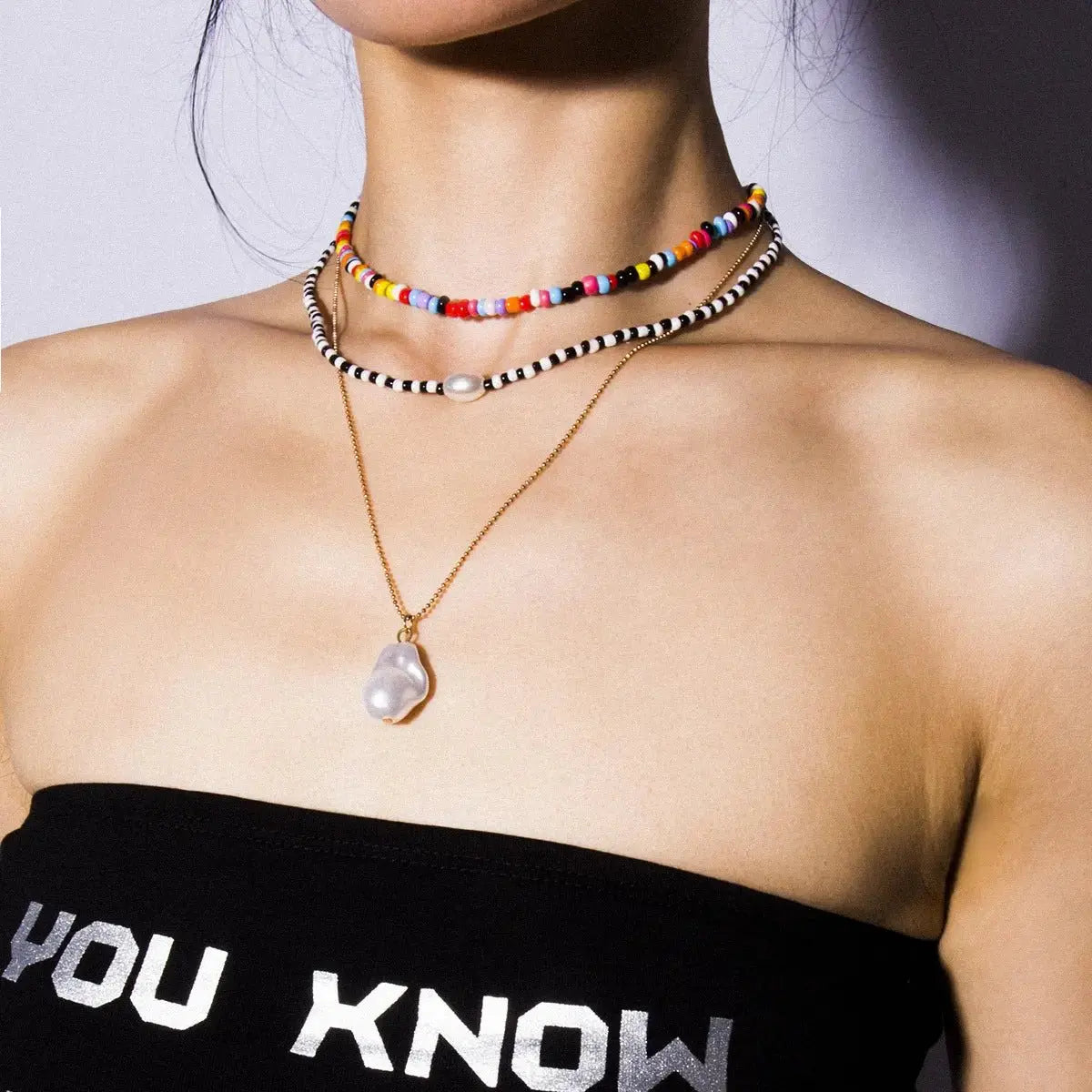 Ethnic Stylenmix and Match Handmade Multi - layer Special - shaped Pearl Rice Bead Collarbone Choker - Pearl Unique