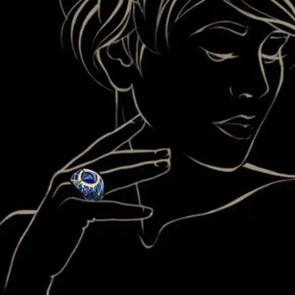 Fashionable designed blue gemstone inlaid zirconium rings retro dripping oil design jewelry. - Pearl Unique