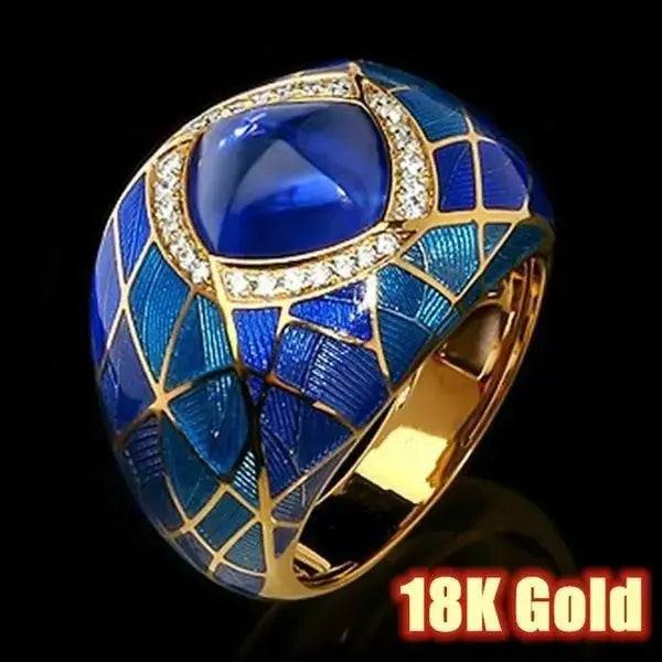 Fashionable designed blue gemstone inlaid zirconium rings retro dripping oil design jewelry. - Pearl Unique