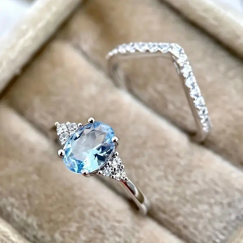Penguins隆炉 Wings Two Pieces Sapphire Zicornia Diamond Ring For Women - Pearl Unique