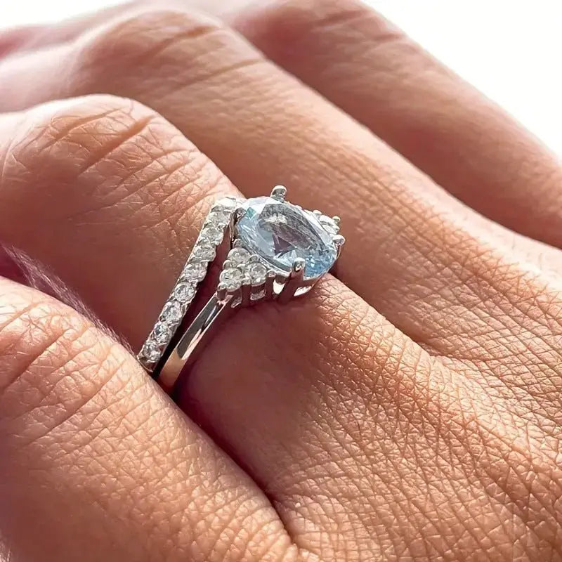 Penguins隆炉 Wings Two Pieces Sapphire Zicornia Diamond Ring For Women - Pearl Unique