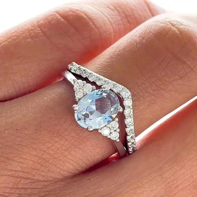 Penguins隆炉 Wings Two Pieces Sapphire Zicornia Diamond Ring For Women - Pearl Unique