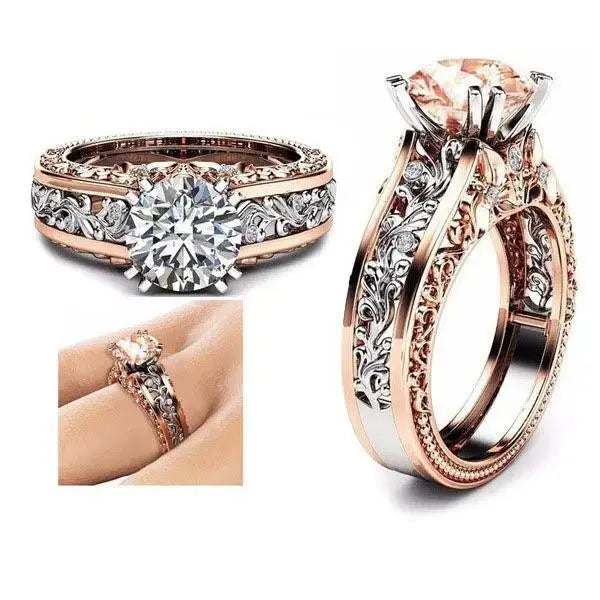 Popular women's zircon ring 14k rose gold color separation ring, shining rings, rings - Pearl Unique