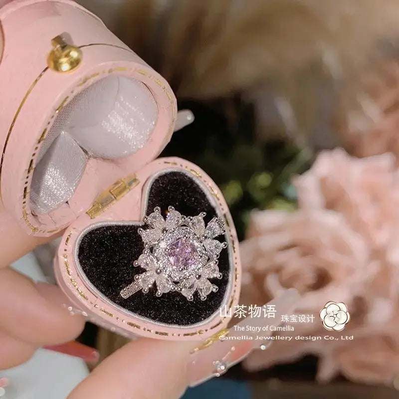 Princess on the Run Gold Plated Ascher Square Zirconium Ring, Pink Vintage Ring Imitation Papalacha - Pearl Unique