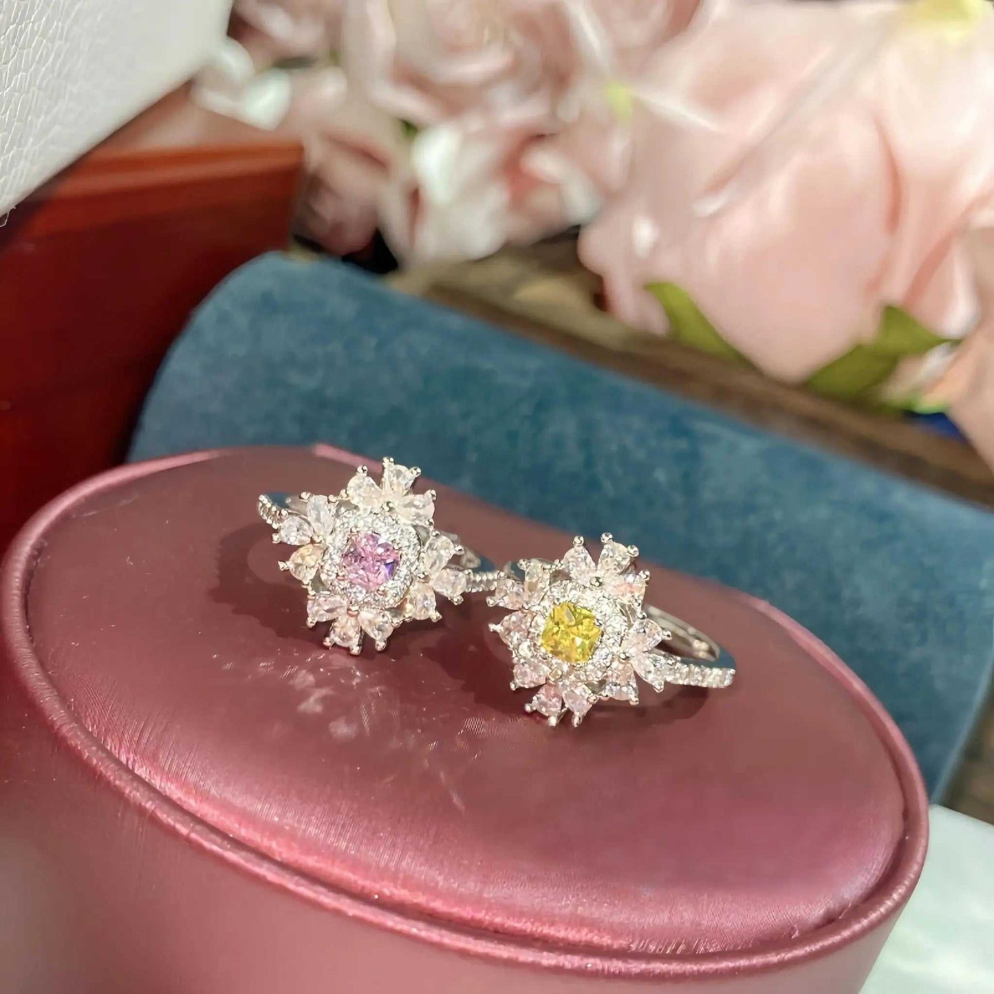 Princess on the Run Gold Plated Ascher Square Zirconium Ring, Pink Vintage Ring Imitation Papalacha - Pearl Unique