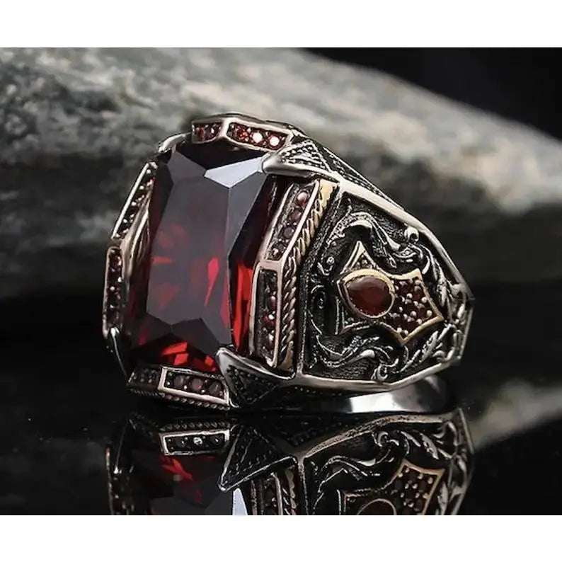 Retro punk style card wheel new alloy hand jewelry alloy electroplated men's ring - Pearl Unique