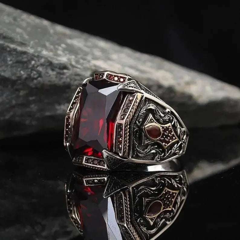 Retro punk style card wheel new alloy hand jewelry alloy electroplated men's ring - Pearl Unique