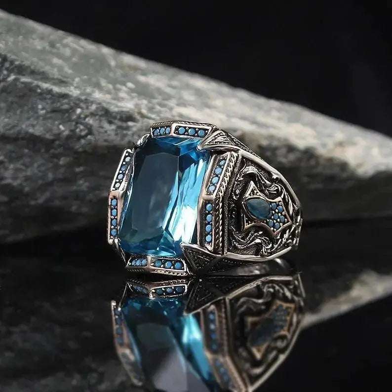 Retro punk style card wheel new alloy hand jewelry alloy electroplated men's ring - Pearl Unique