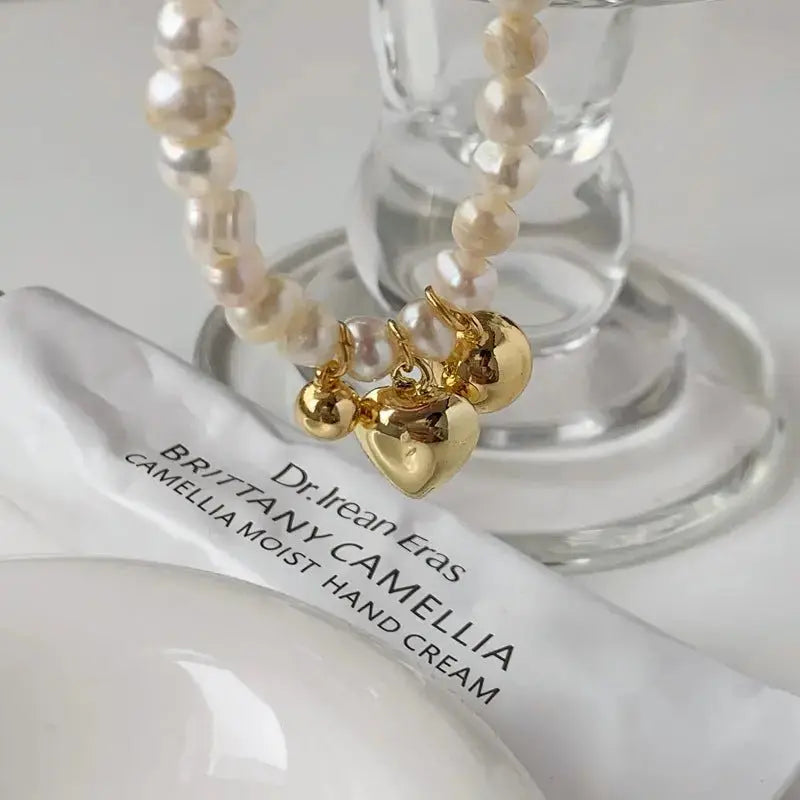 Retro Simple Love Round Bead Copper Plated Real Gold Freshwater Pearl Necklace - Pearl Unique