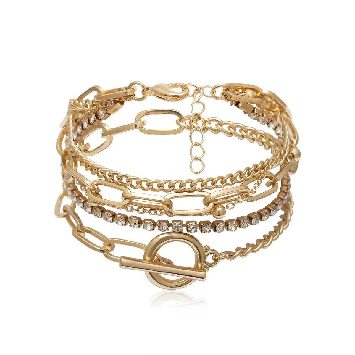 Simple Geometric OT Buckle Versatile Jewelry, Creative Mix and Match Diamond - encrusted Round Bead Multi - layer Bracelet and Necklace Set - Pearl Unique