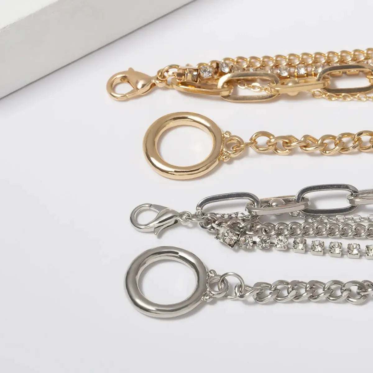 Simple Geometric OT Buckle Versatile Jewelry, Creative Mix and Match Diamond - encrusted Round Bead Multi - layer Bracelet and Necklace Set - Pearl Unique