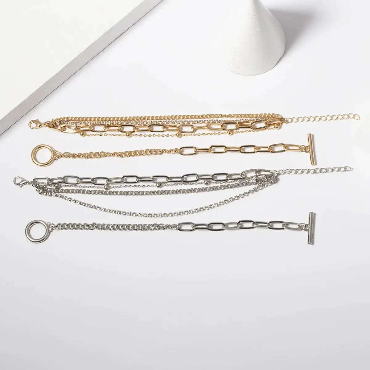 Simple Geometric OT Buckle Versatile Jewelry, Creative Mix and Match Diamond - encrusted Round Bead Multi - layer Bracelet and Necklace Set - Pearl Unique