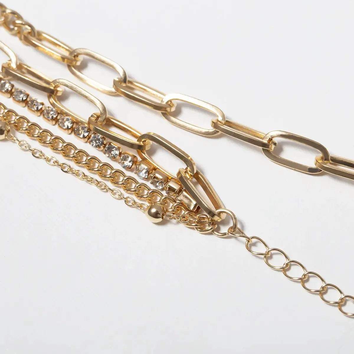 Simple Geometric OT Buckle Versatile Jewelry, Creative Mix and Match Diamond - encrusted Round Bead Multi - layer Bracelet and Necklace Set - Pearl Unique