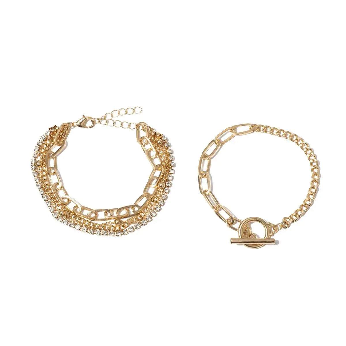 Simple Geometric OT Buckle Versatile Jewelry, Creative Mix and Match Diamond - encrusted Round Bead Multi - layer Bracelet and Necklace Set - Pearl Unique