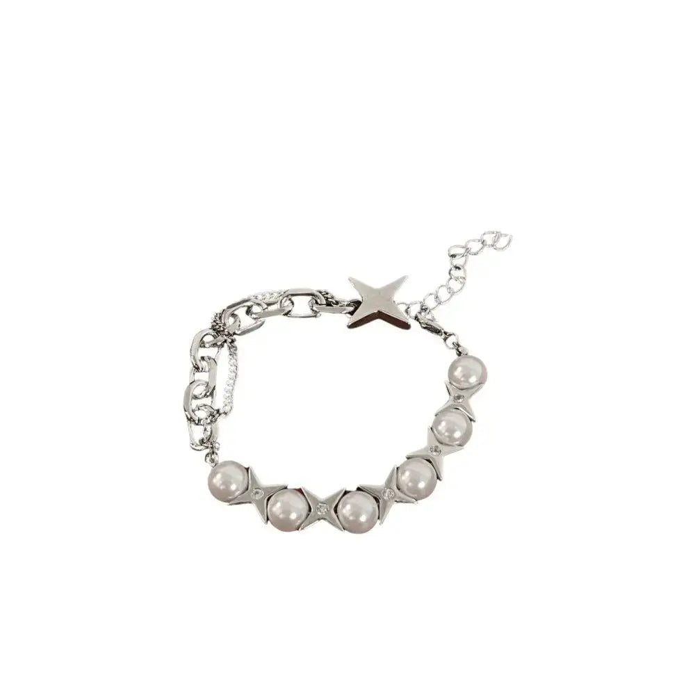 Sweet and Cool Tetragonal Star Unique Pearl Jewelry Chain Splicing Bracelet Necklace Set - Pearl Unique