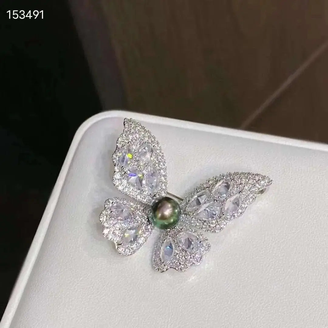 Tahitian Black Pearl Butterfly Breastpin - Pearl Unique