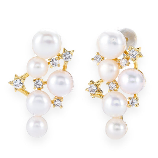 Brilliant Milky Way Diamond Pearl Earrings - Pearl Unique