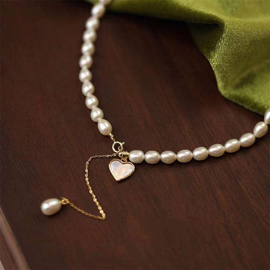 Full Pearls Necklace with Heart Shell - Pearl Unique
