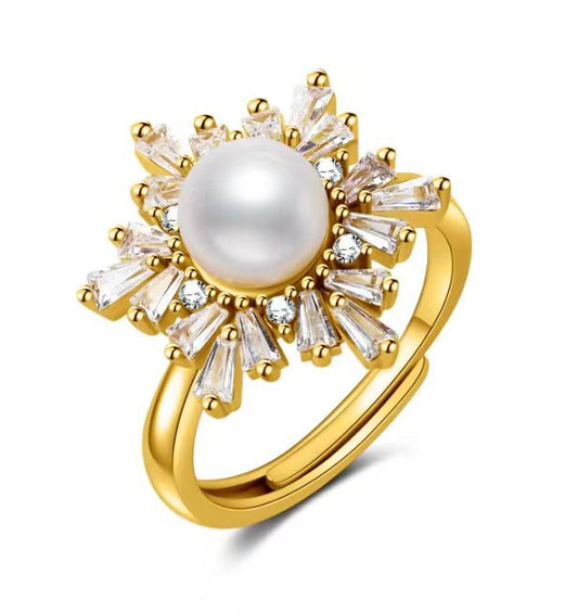 Gold Snowflake Ring Set - Pearl Unique