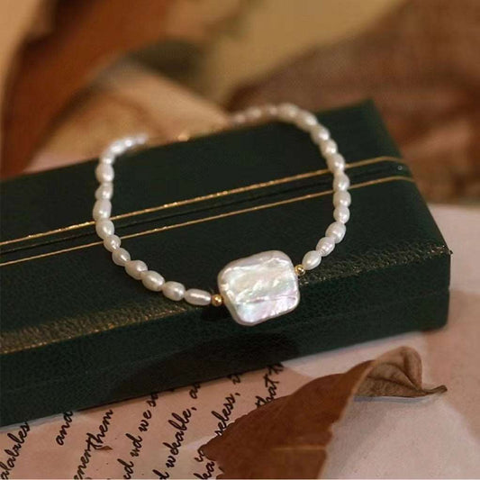 Mini Pearls With Rectangle Baroque Pearl Bracelet - Pearl Unique