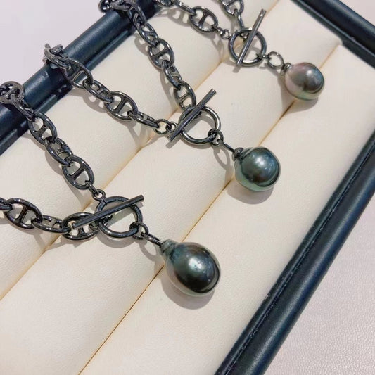 Tahitian Baroque Pearl Black Chain Necklace - Pearl Unique