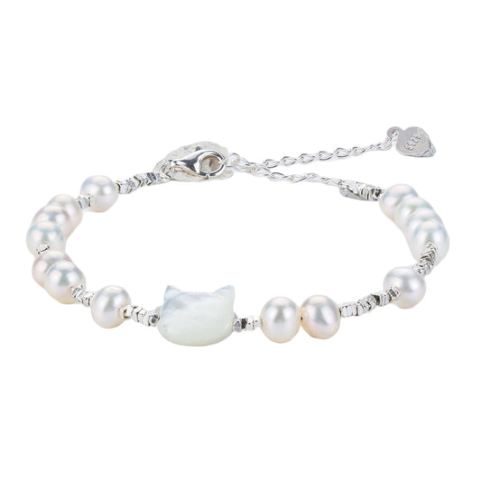 White Cat Shell Pearl Bracelet - Pearl Unique